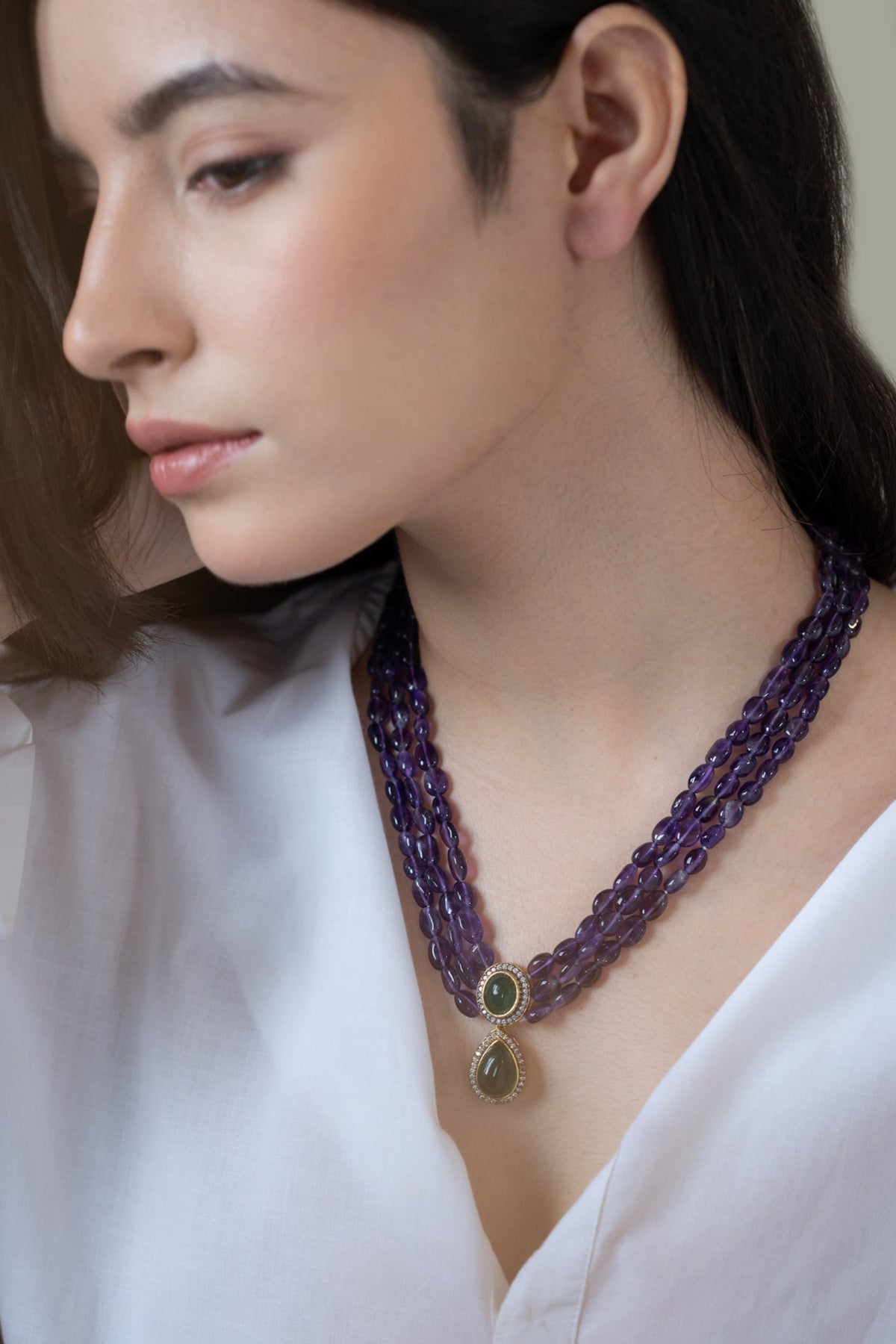 Amethyst Muti-Chain Pendant Necklace 