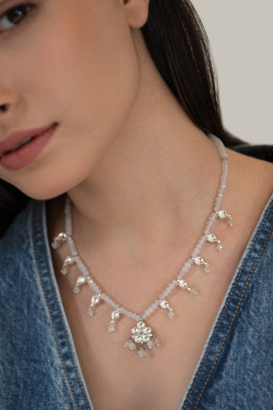 Floral Drop Kundan Onyx Necklace 
