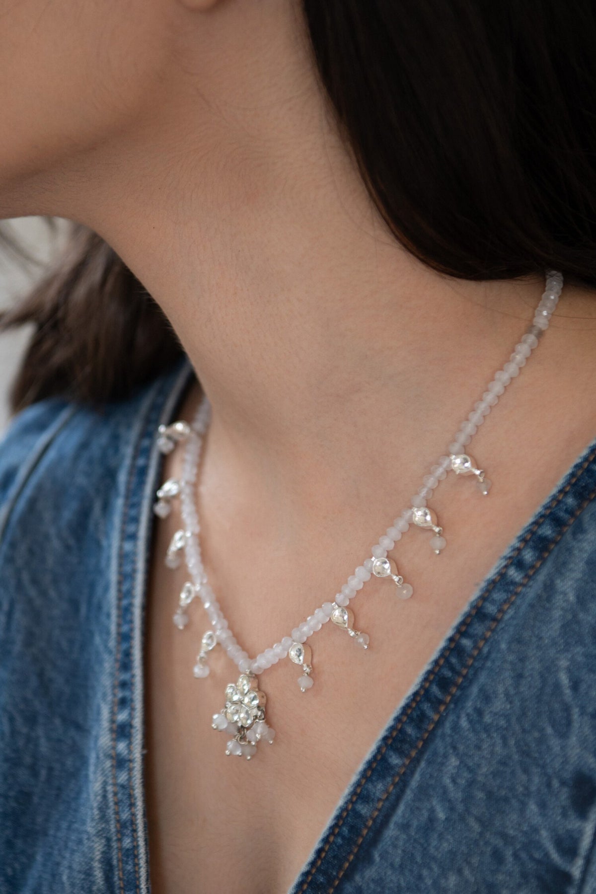 Floral Drop Kundan Onyx Necklace 