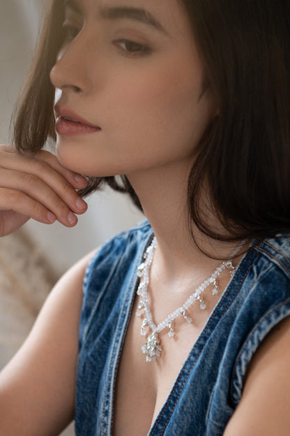 Floral Drop Kundan Onyx Necklace 