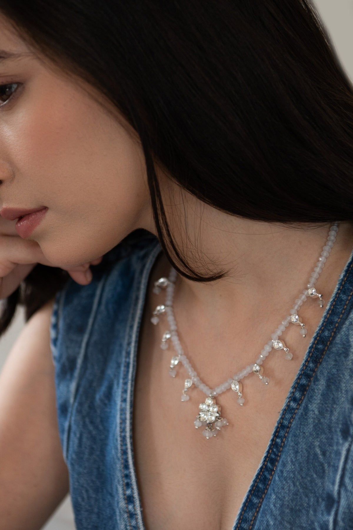 Floral Drop Kundan Onyx Necklace 