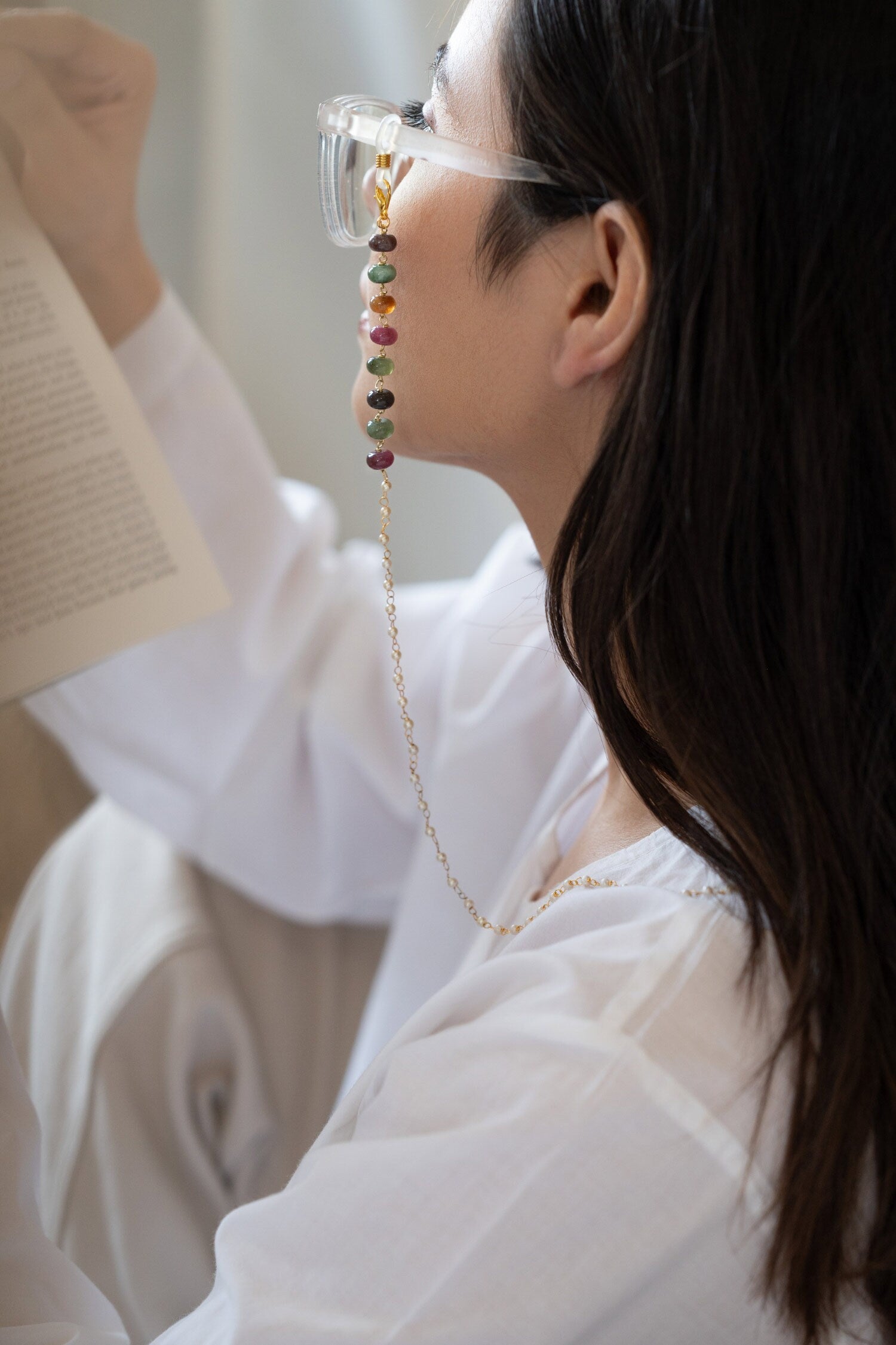 Tourmaline Bead Embellished Eyewear Chain 