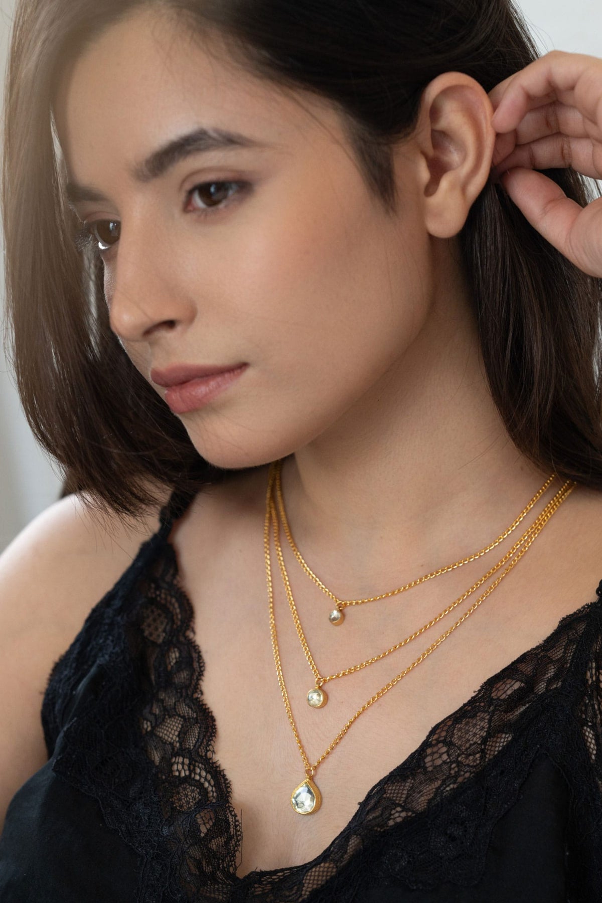 Clear Kundan Studded Layered Necklace 