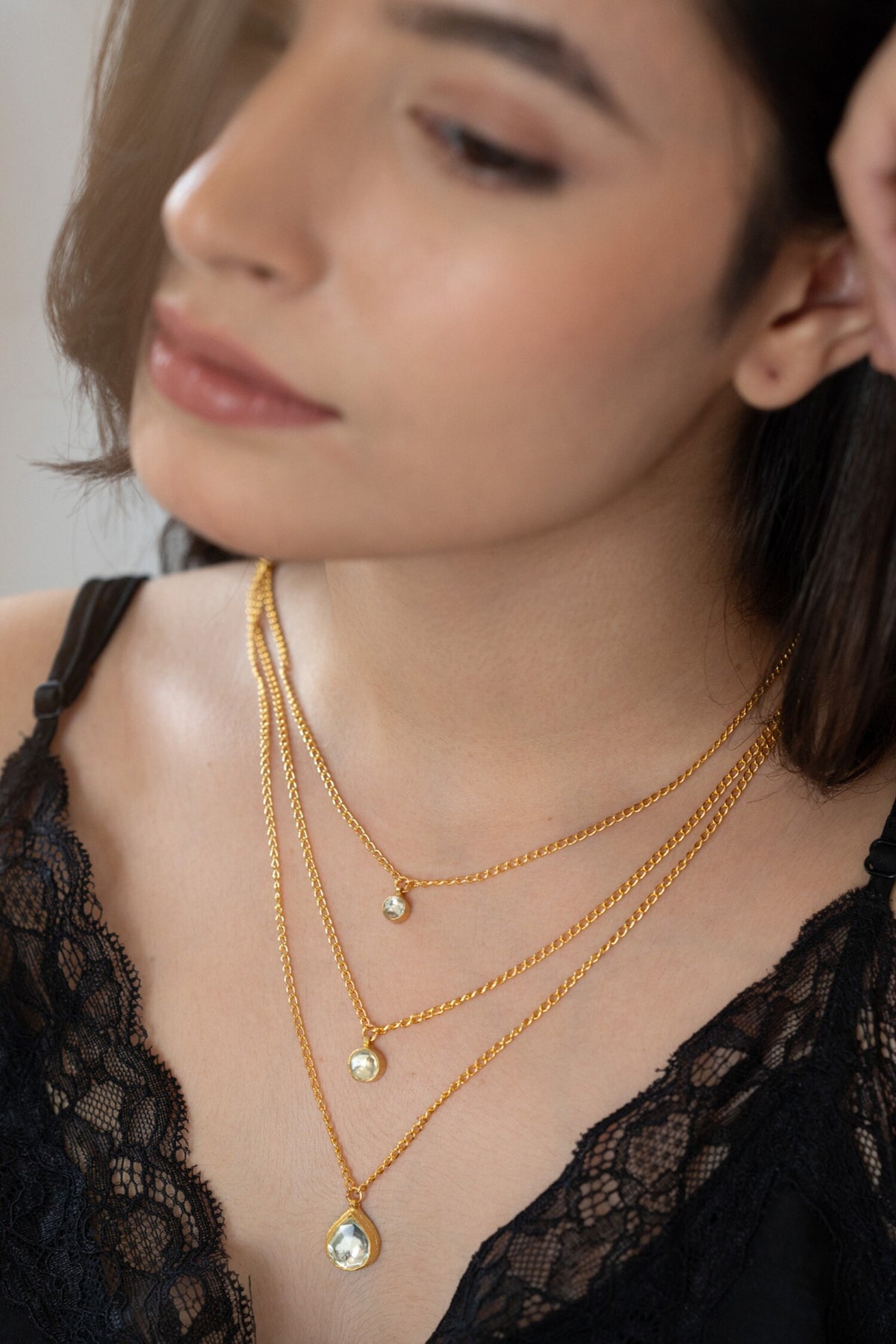 Clear Kundan Studded Layered Necklace 