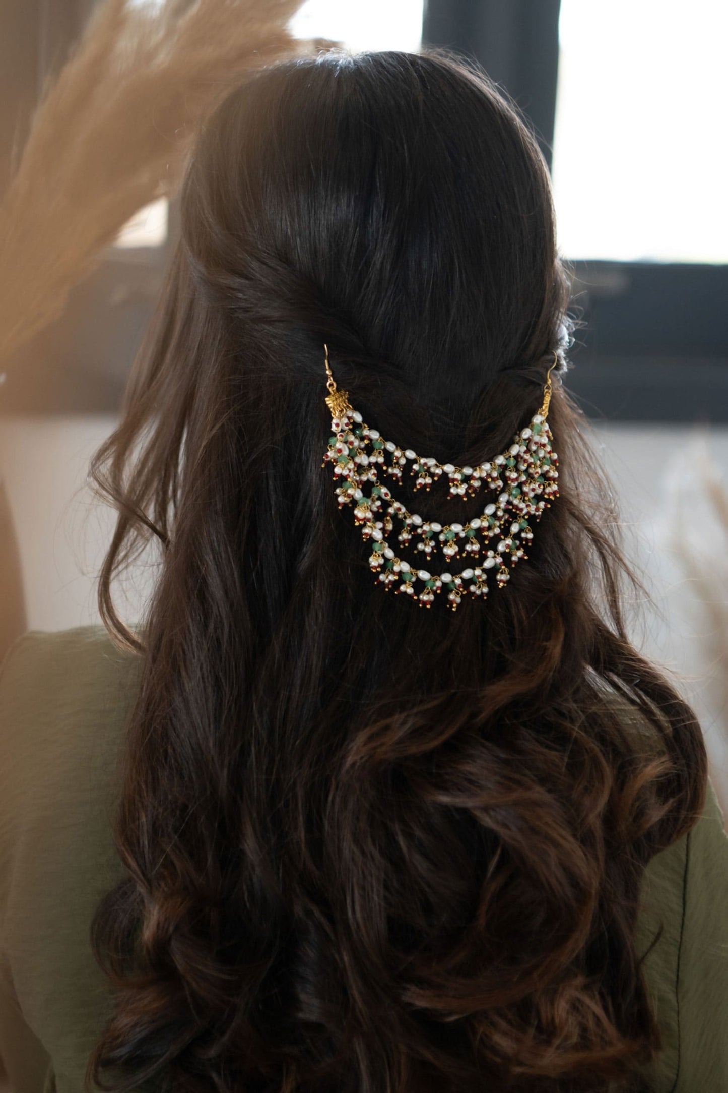 Pearl Onyx Tassel Layered Braid Pin 