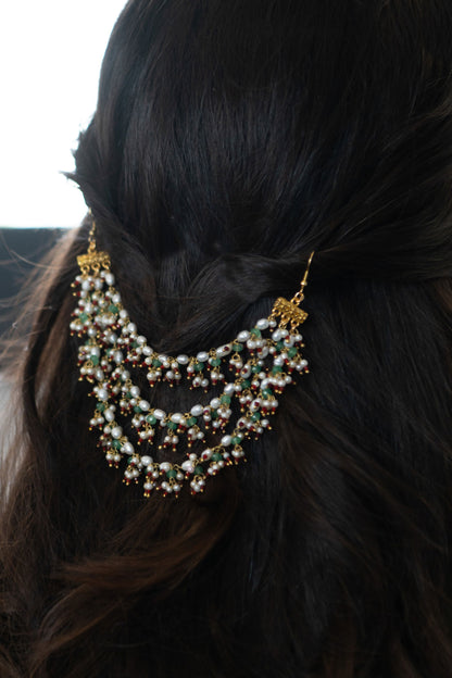 Pearl Onyx Tassel Layered Braid Pin 