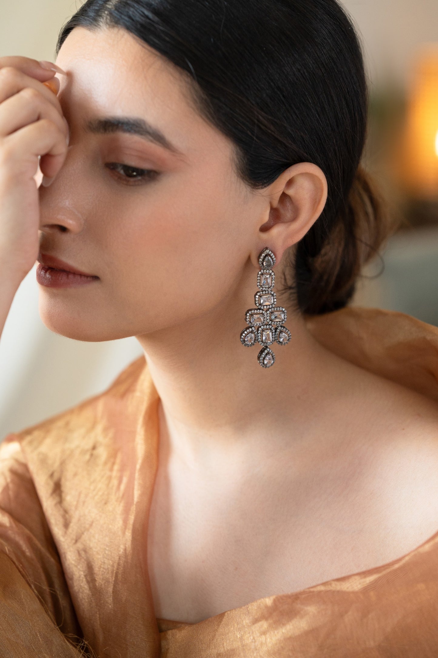 Cubic Zirconia Embellished Earrings 