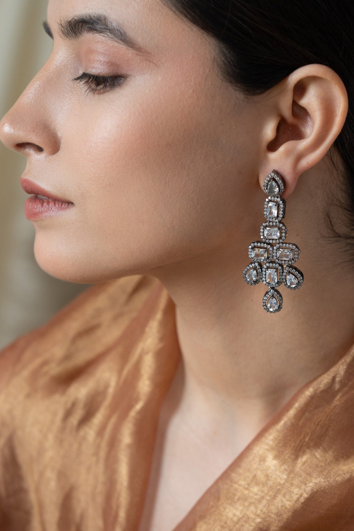 Cubic Zirconia Embellished Earrings 