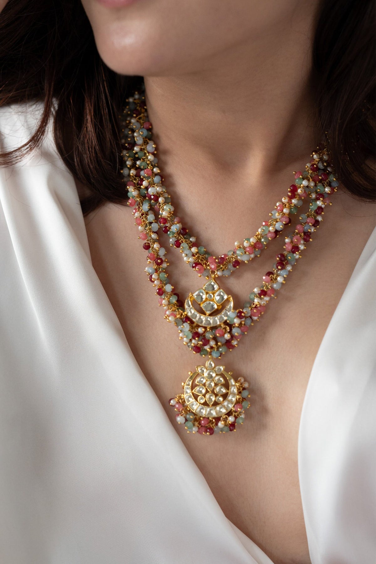 Kundan Embellished Layered Pendant Necklace 