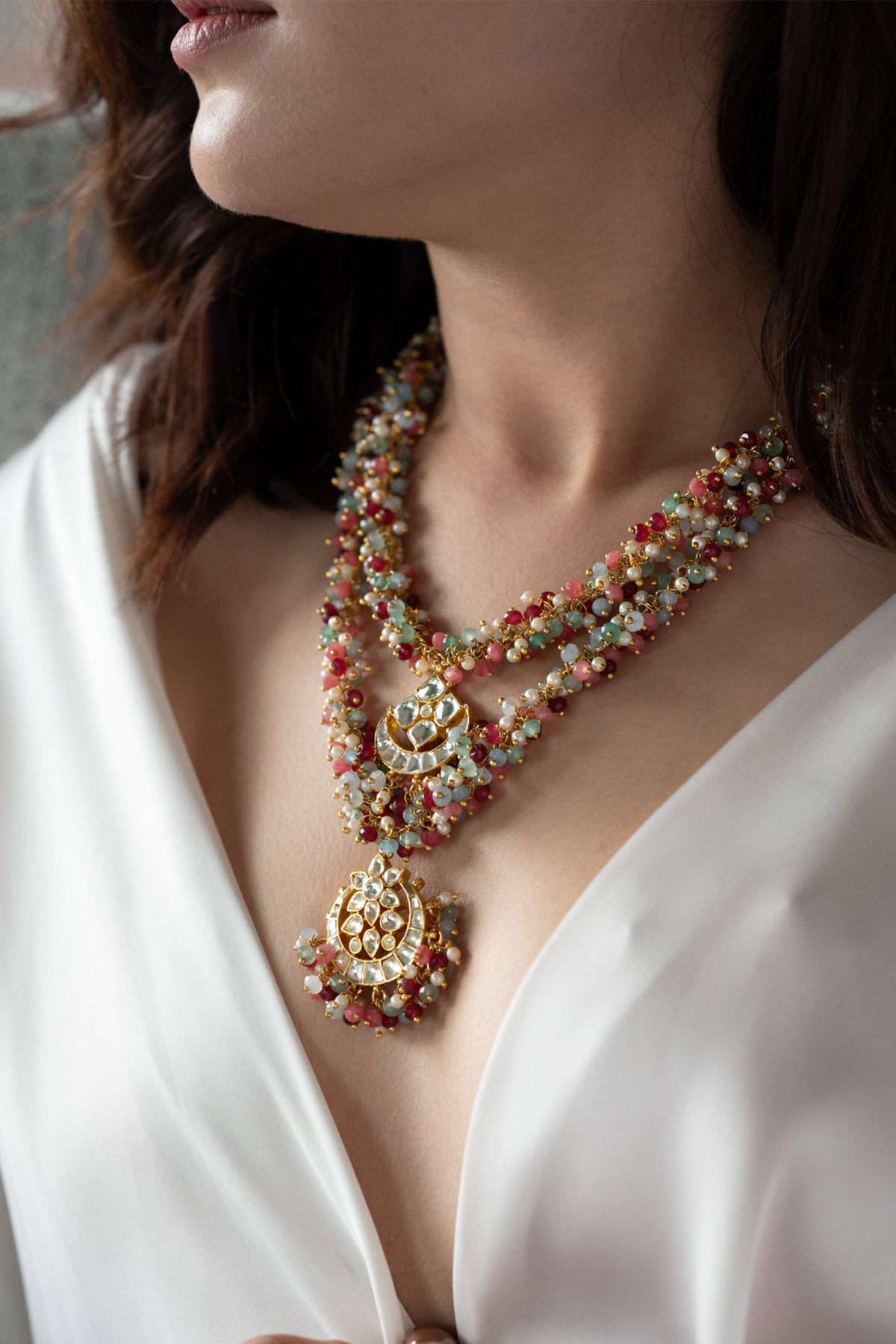 Kundan Embellished Layered Pendant Necklace 