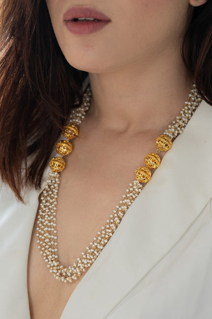 Pearl Embellished Long Necklace 