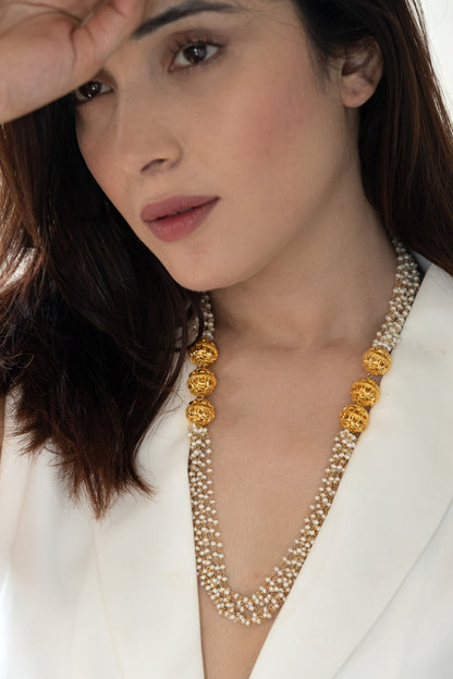 Pearl Embellished Long Necklace 