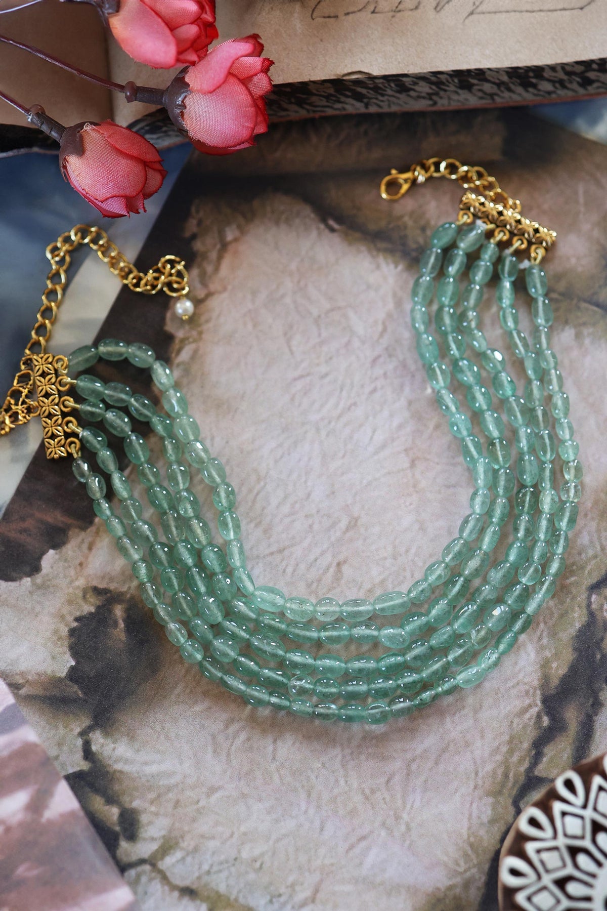 Flourite Stone Embellished Choker 