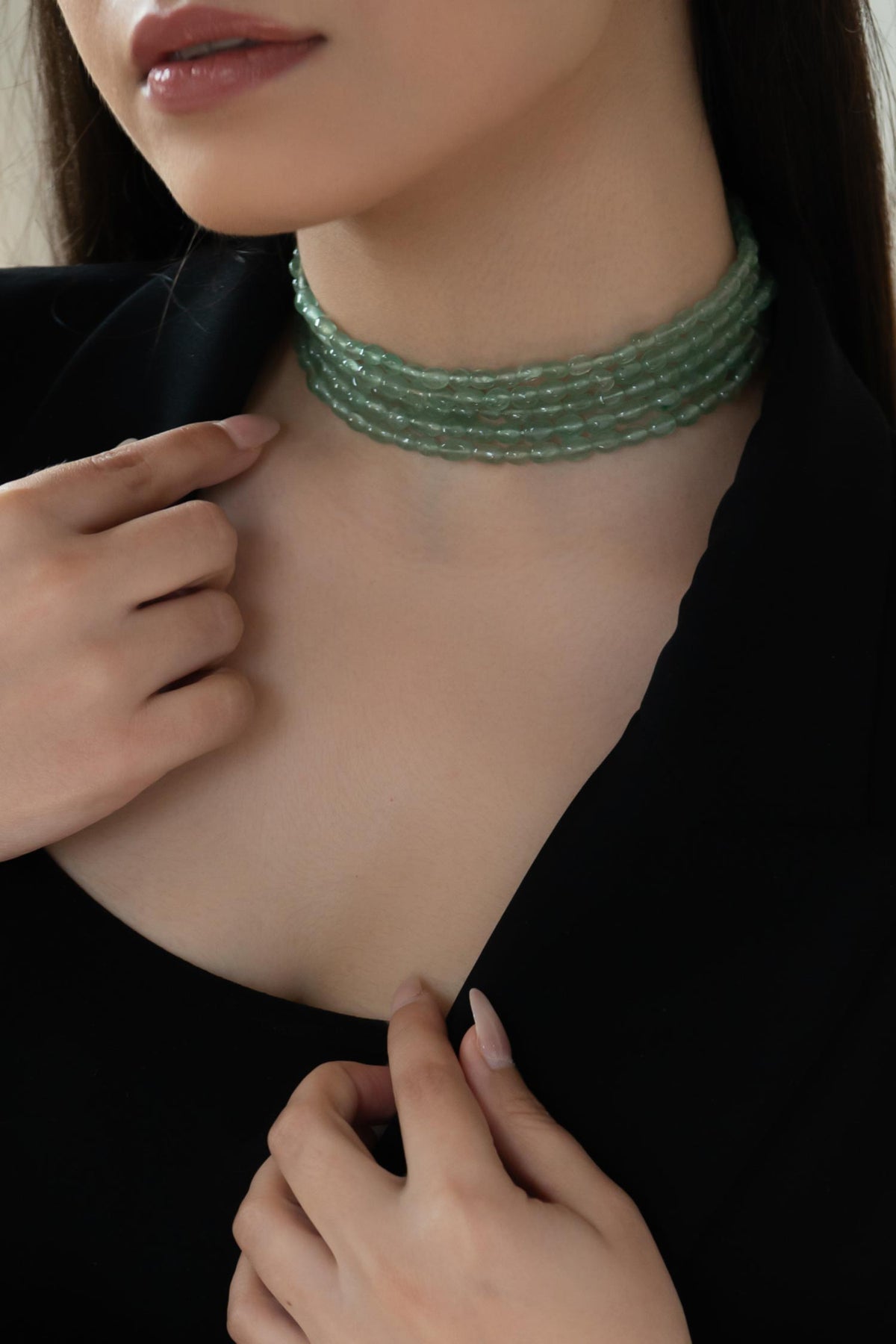 Flourite Stone Embellished Choker 