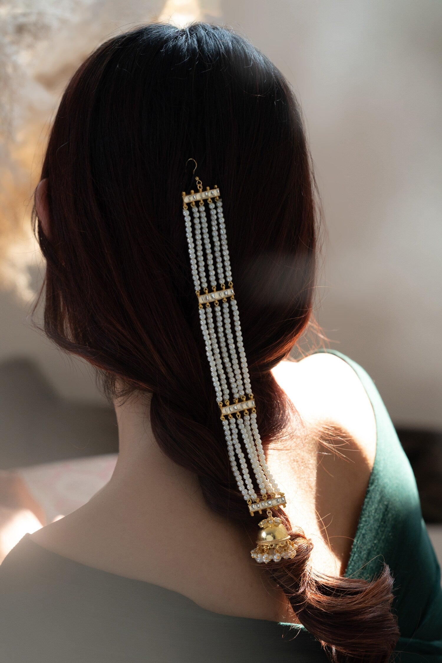 Kundan & Pearl Embellished Braid Pin 