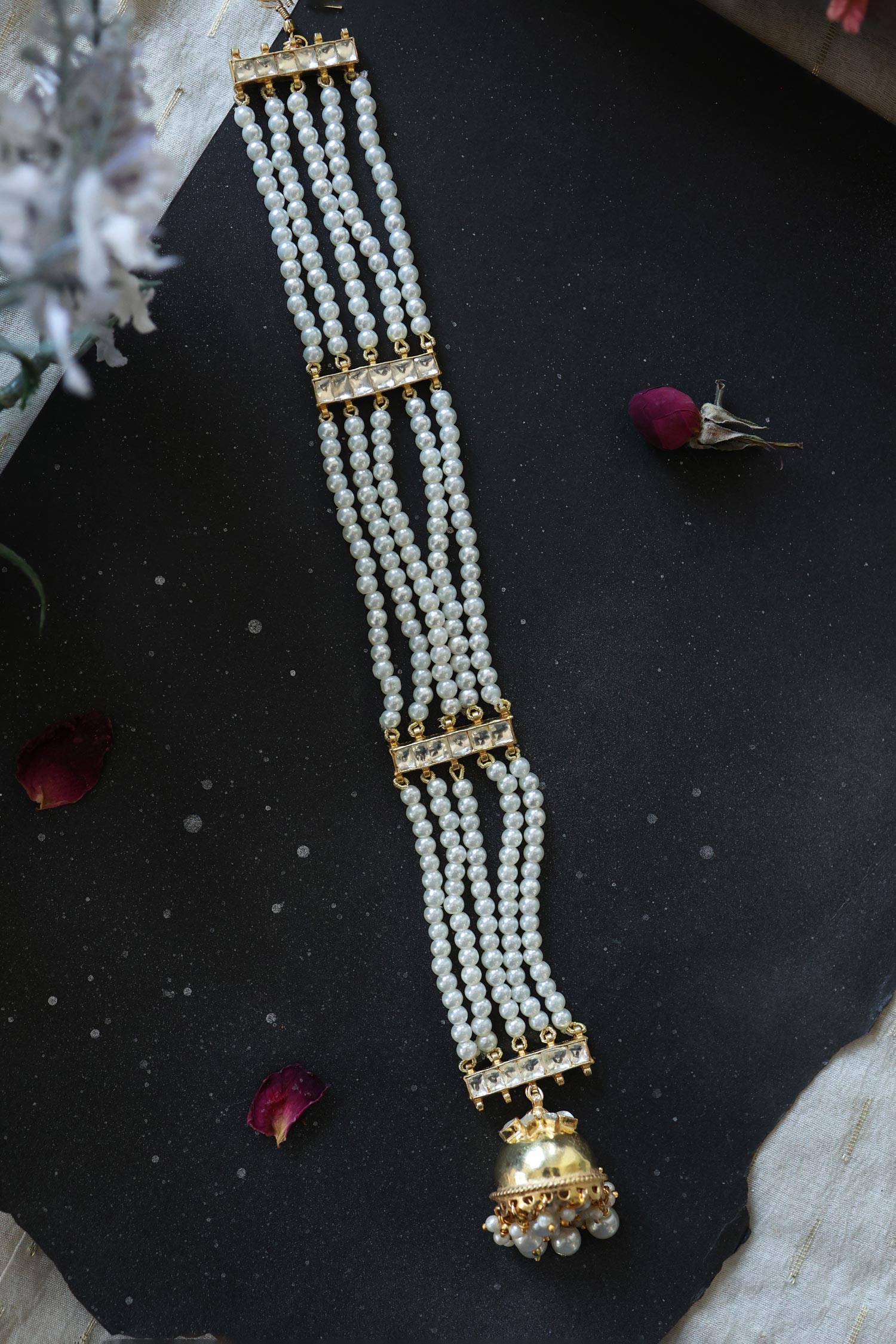 Kundan & Pearl Embellished Braid Pin 