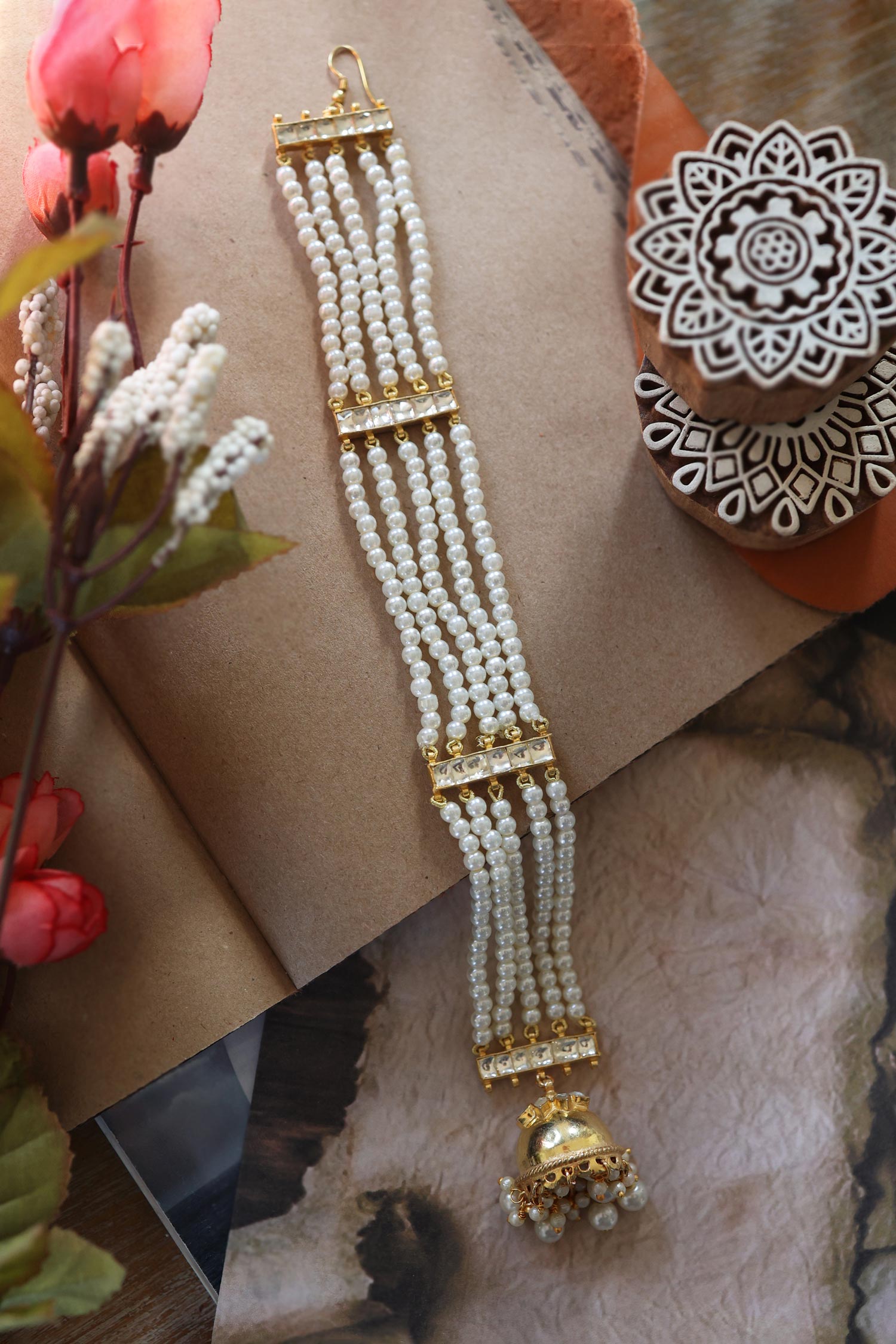 Kundan & Pearl Embellished Braid Pin 