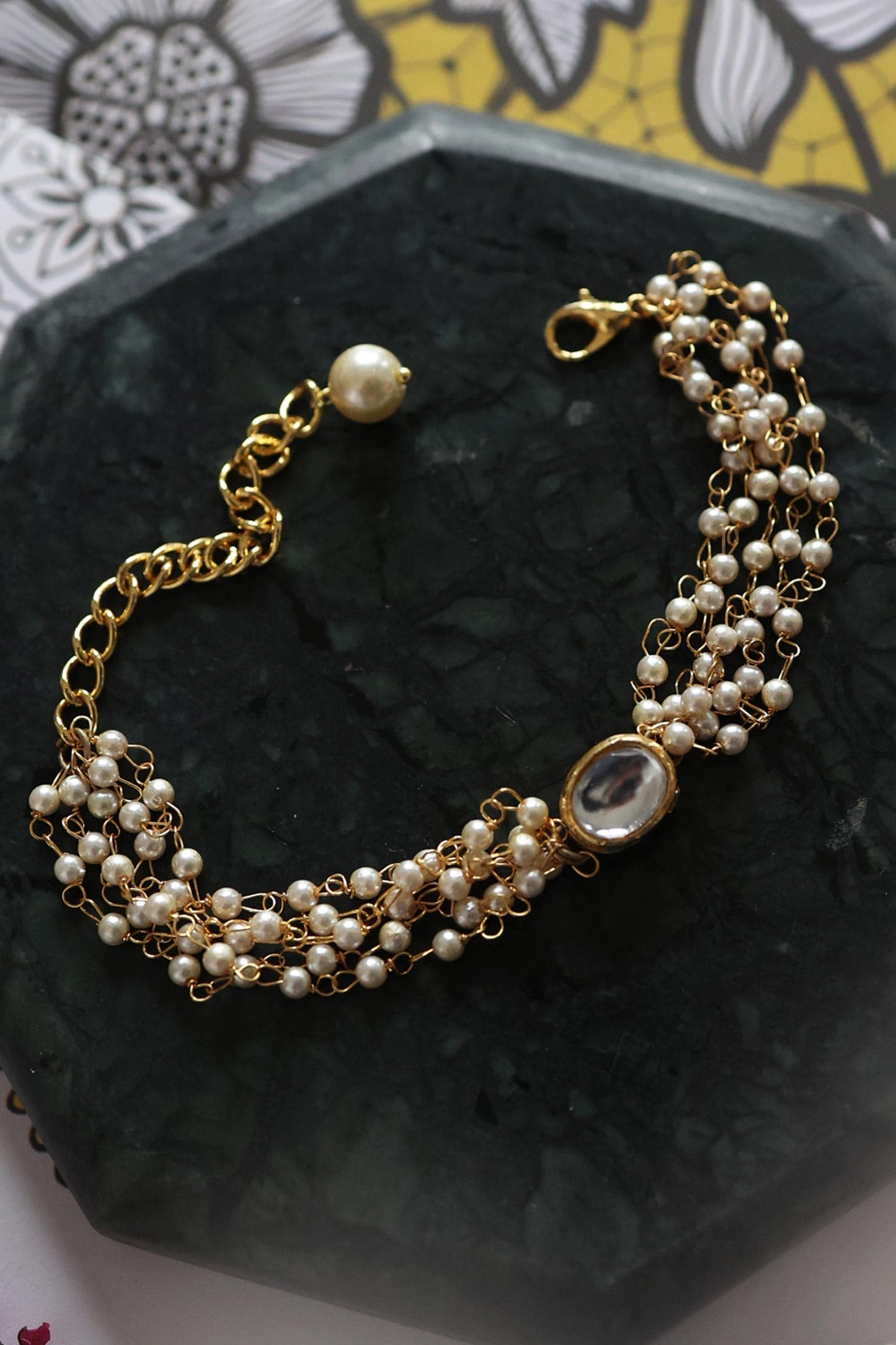 Kundan & Pearl Embellished Bracelet 