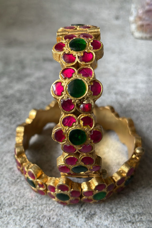 Stone Embellished Floral Bangles- Set of 2 