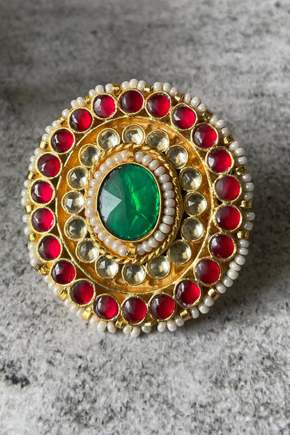 Kundan Pearl Embellished Circular Ring 