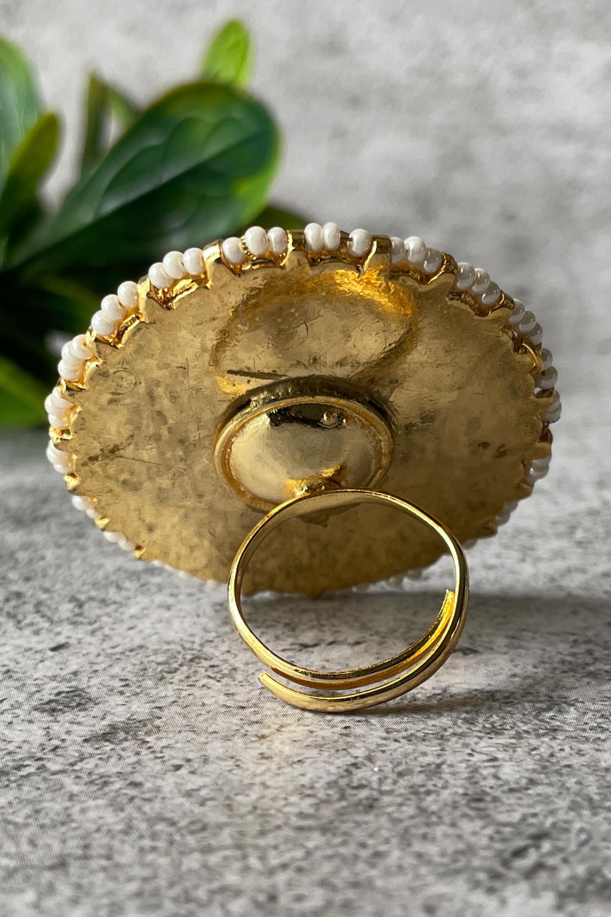 Kundan Pearl Embellished Circular Ring 