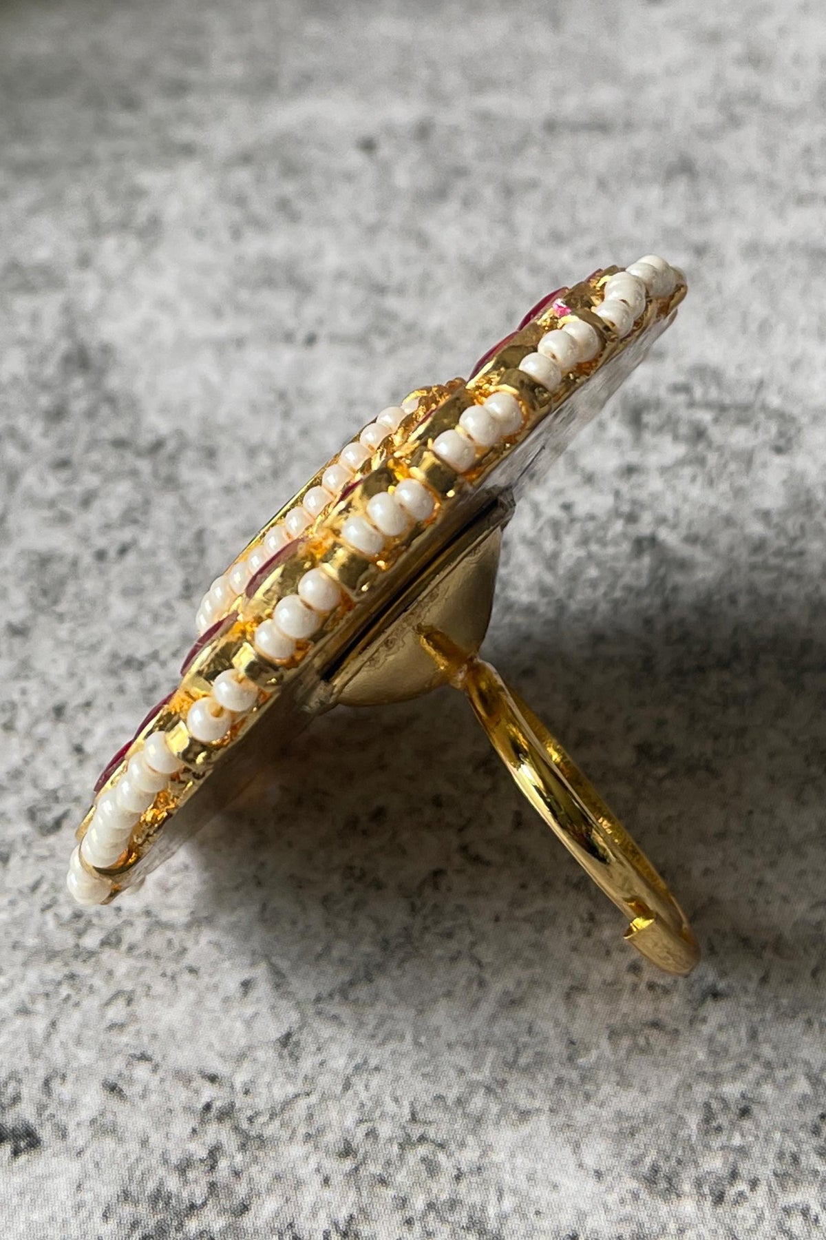 Kundan Pearl Embellished Circular Ring 