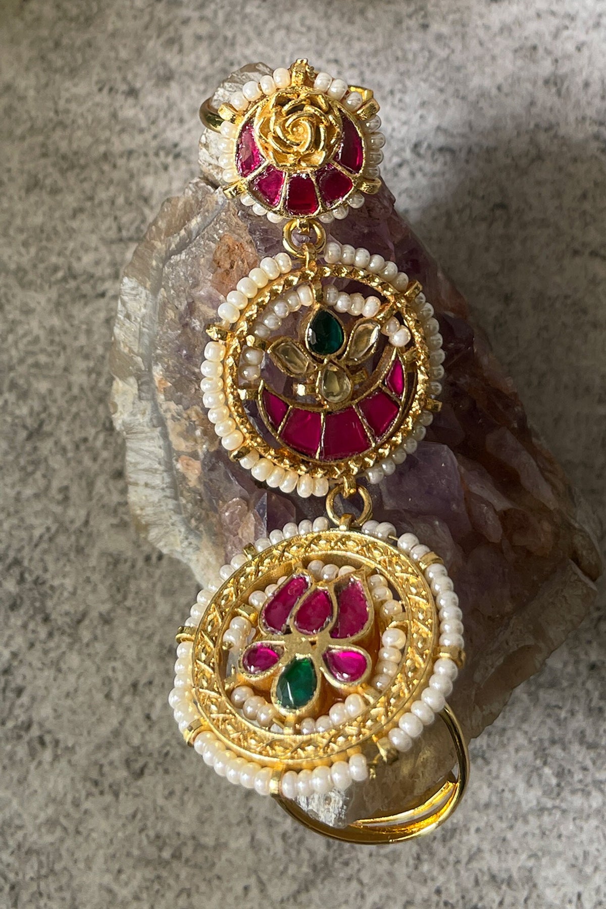 Floral Kundan Embellished Layered Ring 