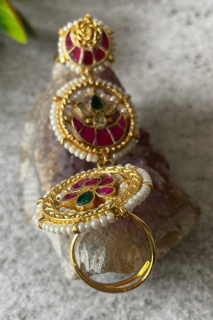 Floral Kundan Embellished Layered Ring 