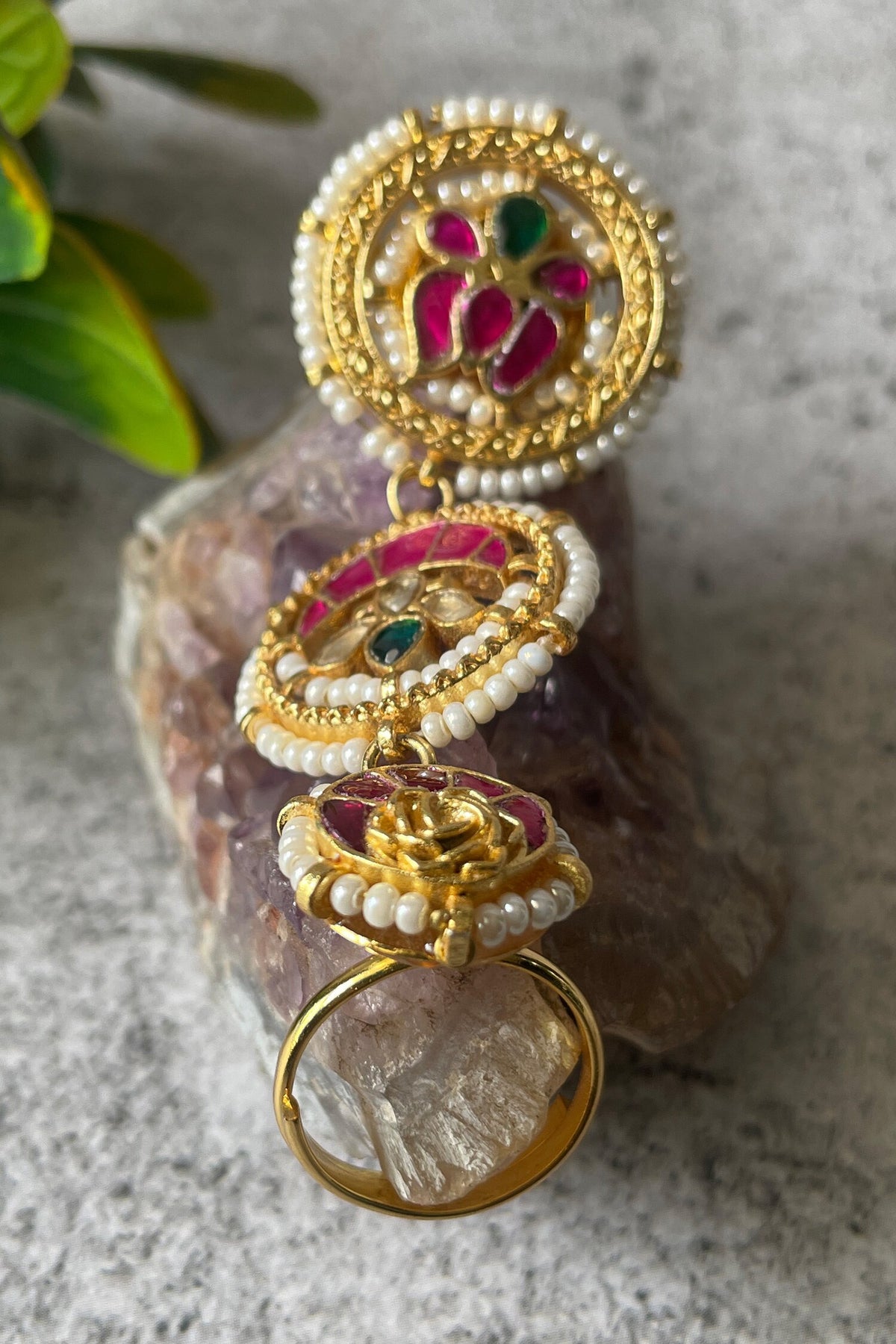 Floral Kundan Embellished Layered Ring 