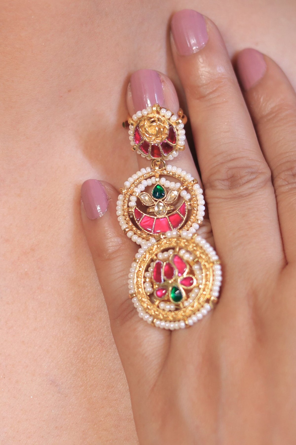 Floral Kundan Embellished Layered Ring 