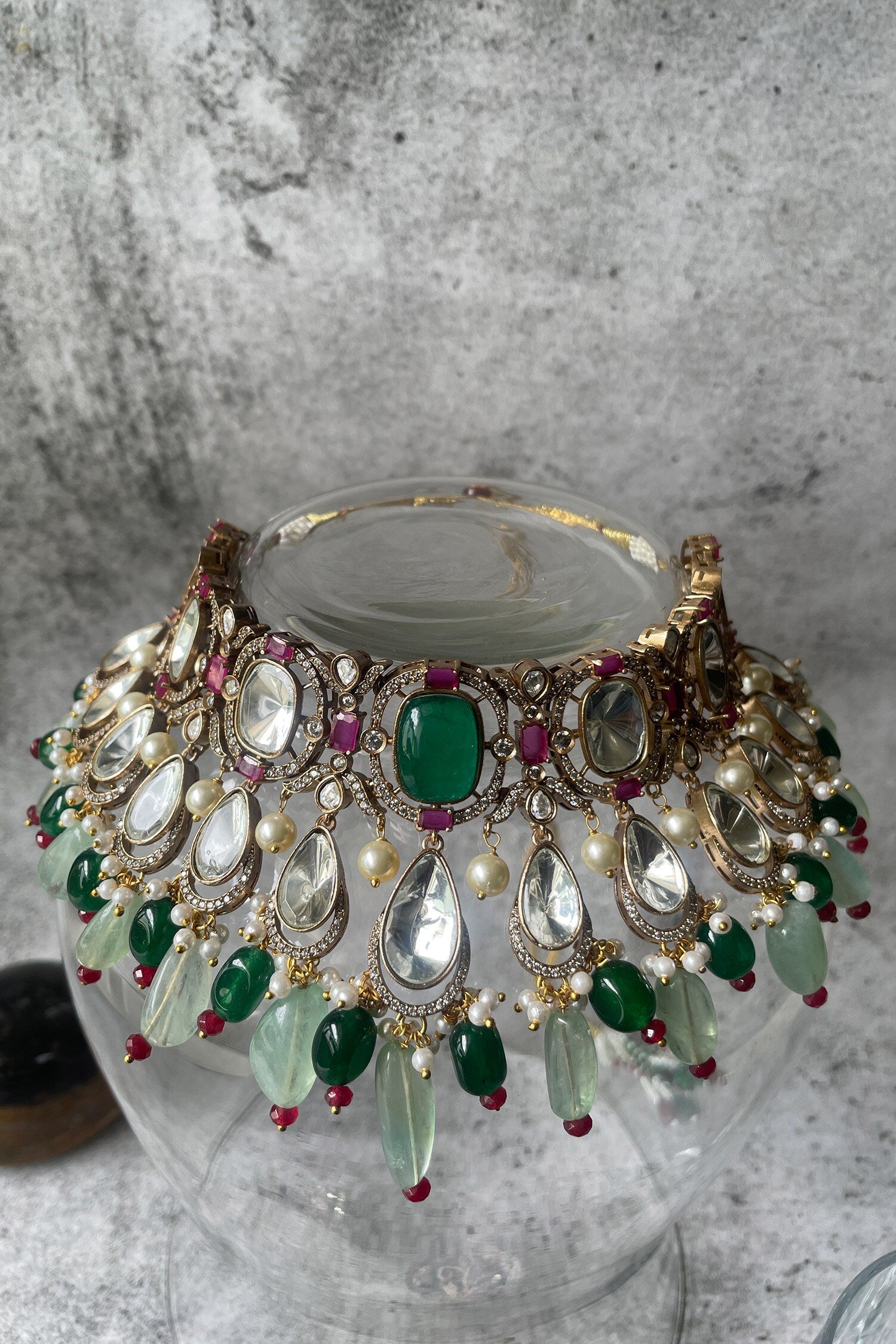Stone Studded Drop Necklace Set 