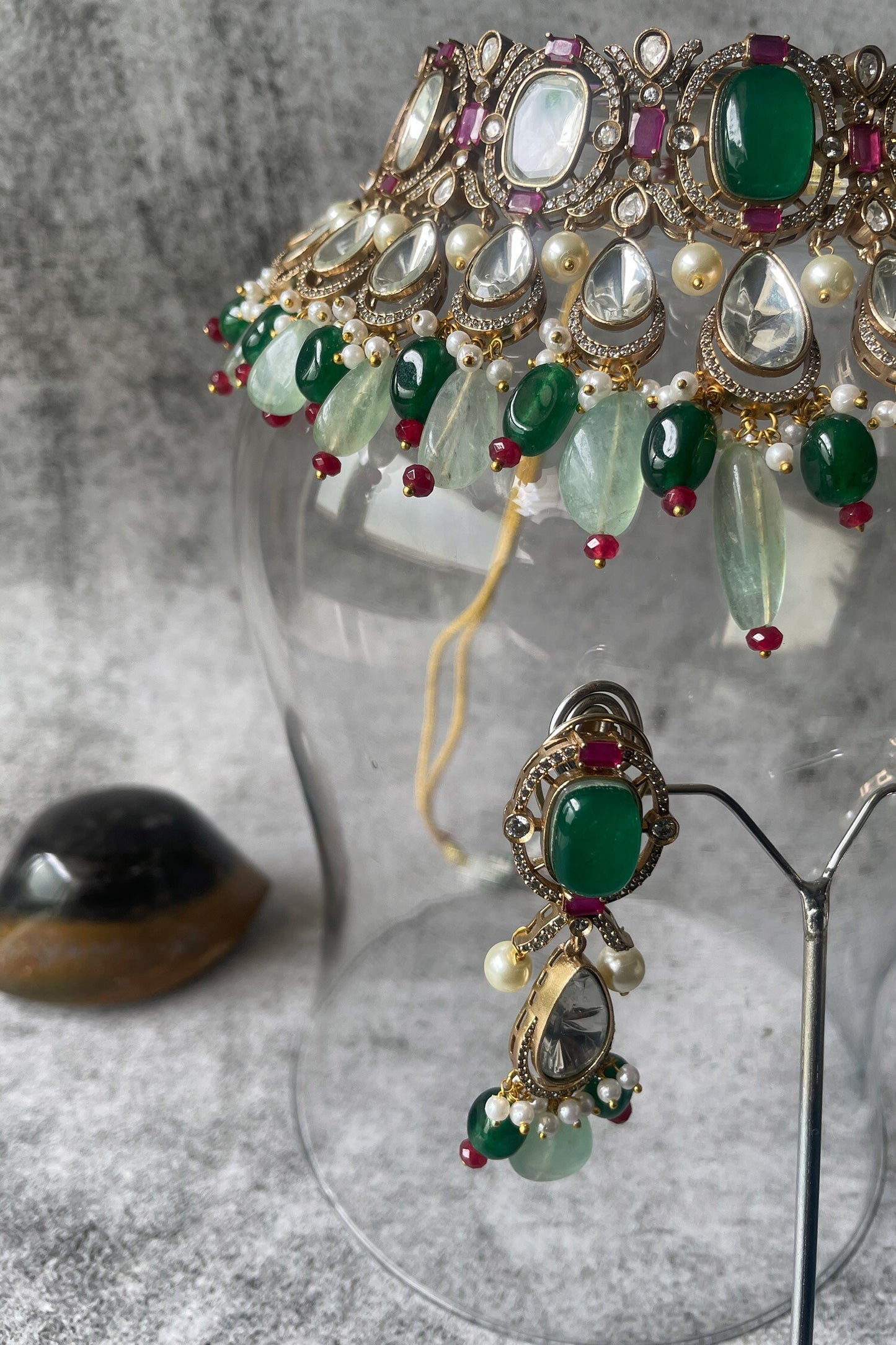 Stone Studded Drop Necklace Set 