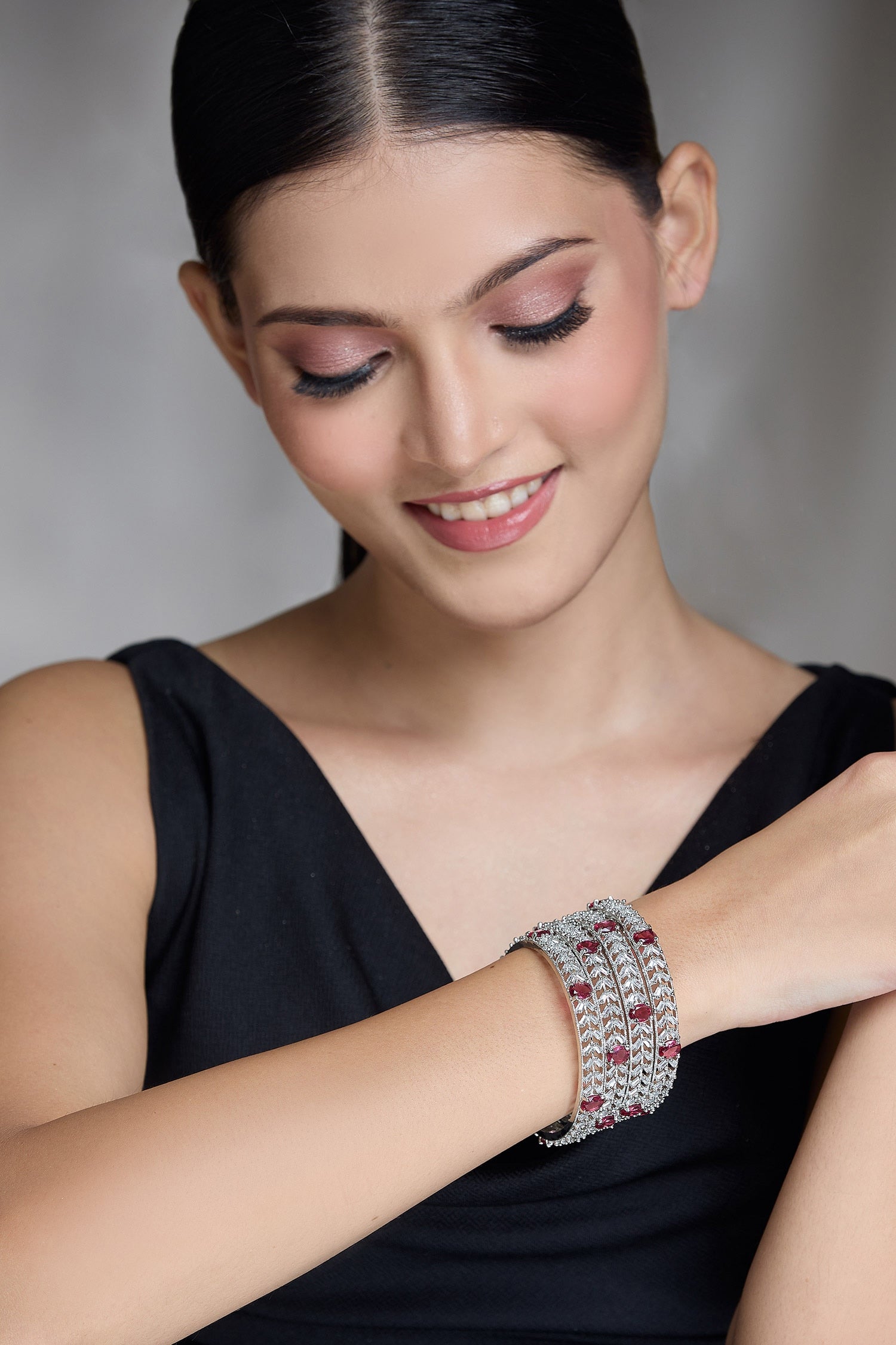 Zircon Embellished Bangles - Set of 2 