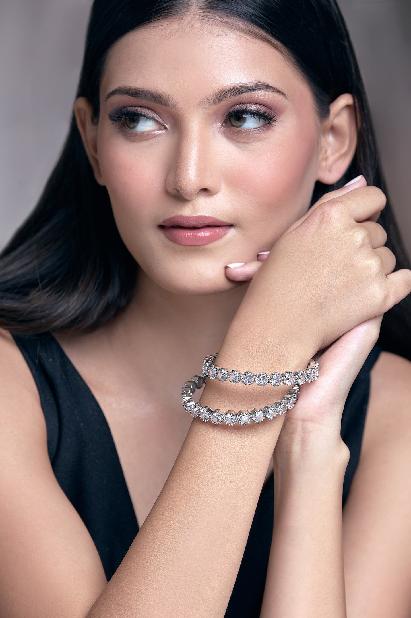 Zircon & Moissanite Studded Bangles - Set of 2 