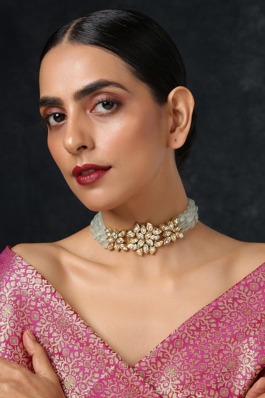 Floral Kundan Embellished Beaded Choker 