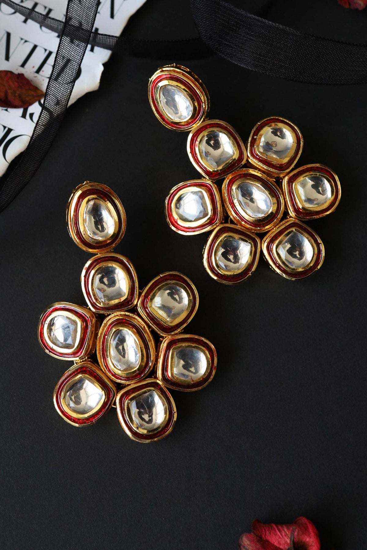 Floral Kundan Embellished Studs 