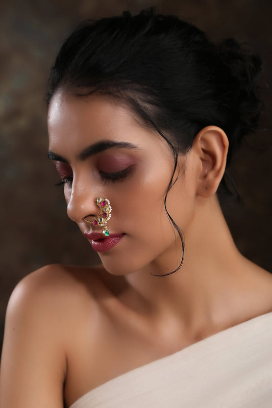 Kundan Encrusted Peacock Motif Nose Pin 