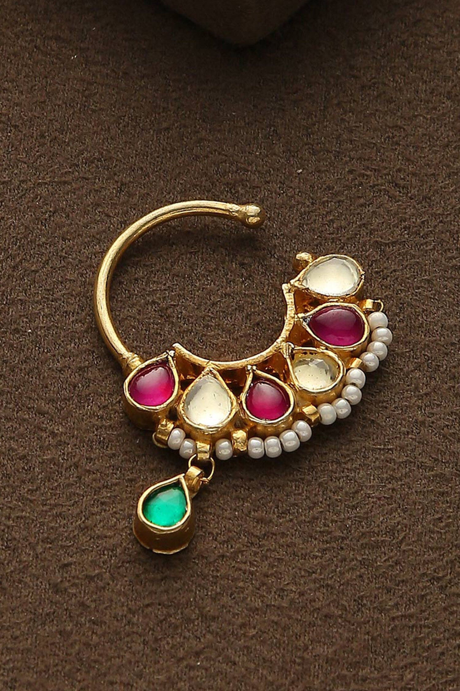 Kundan Encrusted Peacock Motif Nose Pin 
