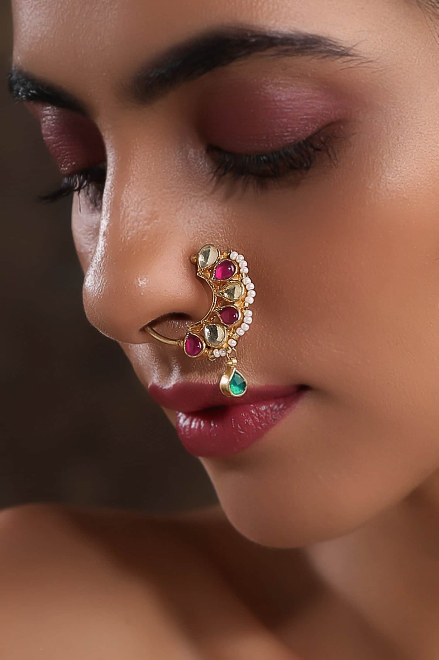 Kundan Encrusted Peacock Motif Nose Pin 