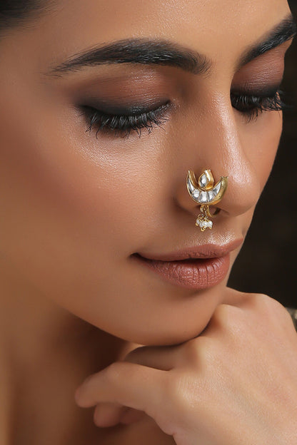 Kundan Embellished Crescent Nose Pin 