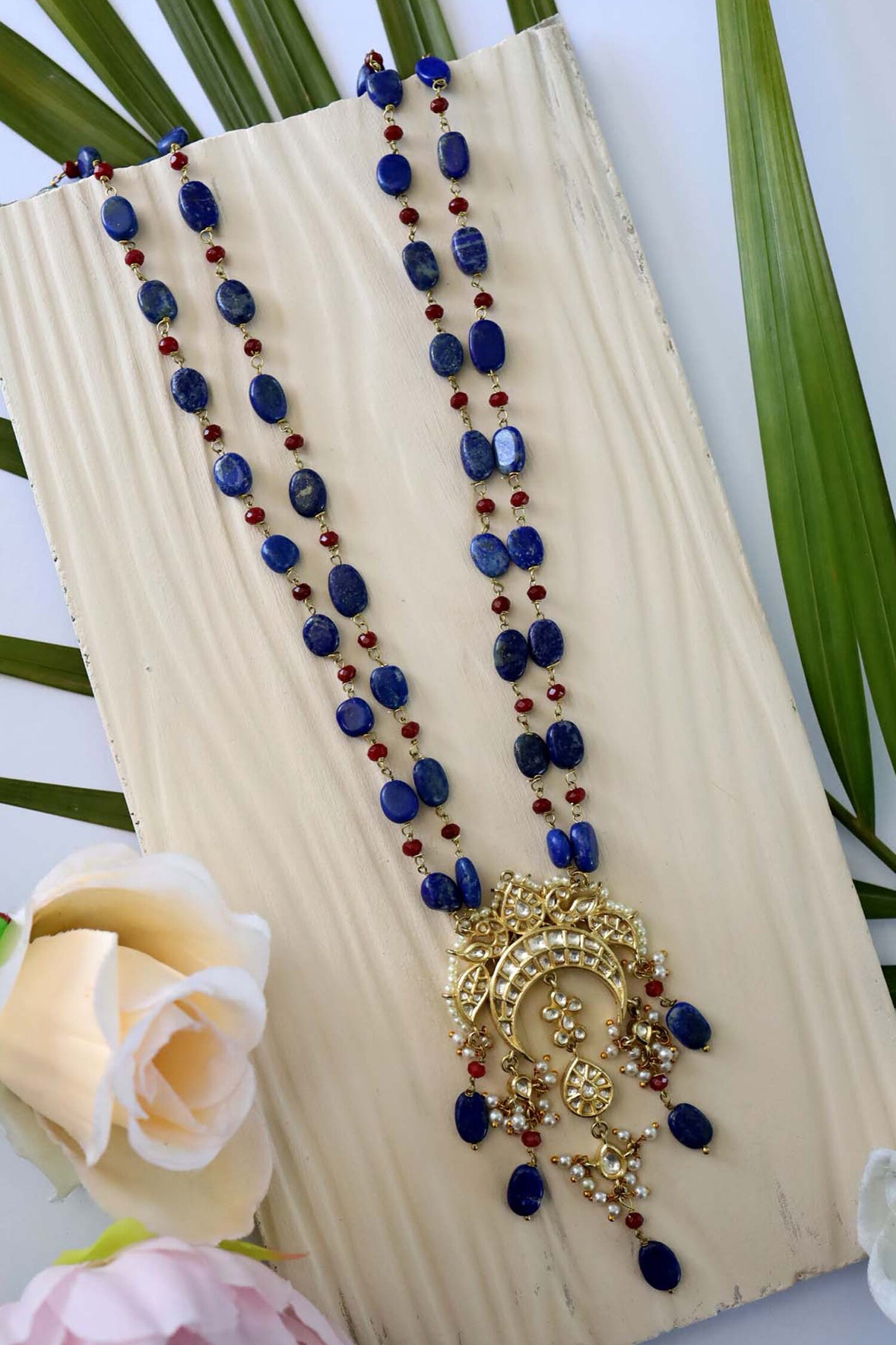 Half Crescent Carved Pendant Necklace 