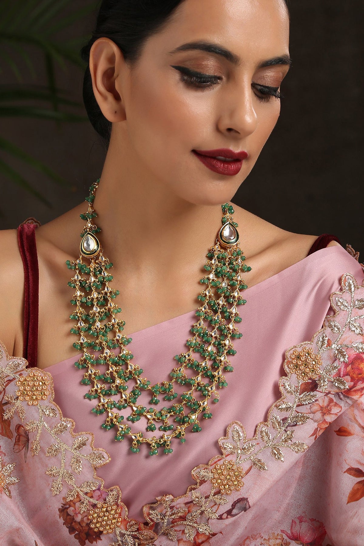 Stone & Kundan Embellished Layered Necklace 