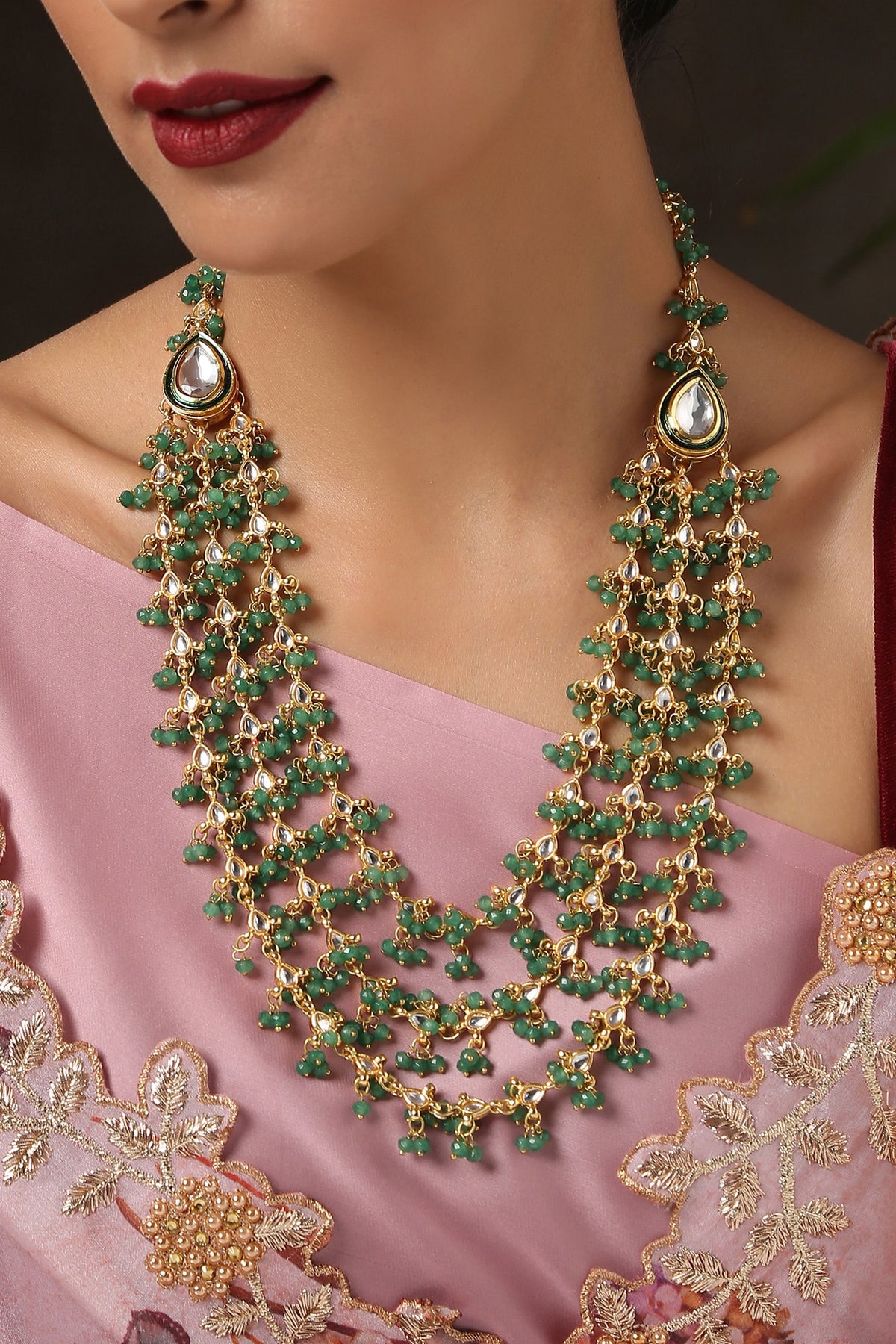 Stone & Kundan Embellished Layered Necklace 