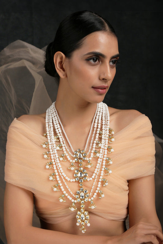 Pearl & Kundan Embellished Layered Necklace 