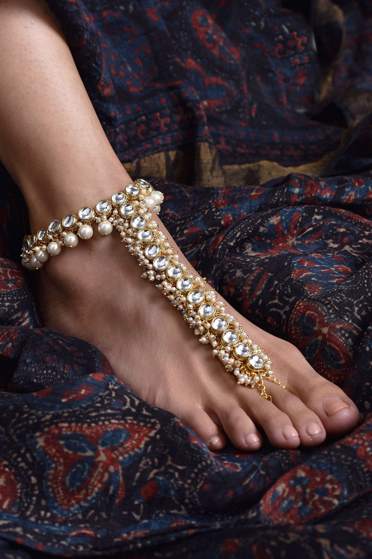 Kundan Embellished Harness Anklet 