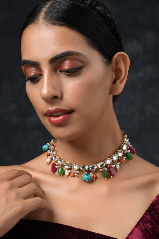 Contrast Stone Dangler Necklace 