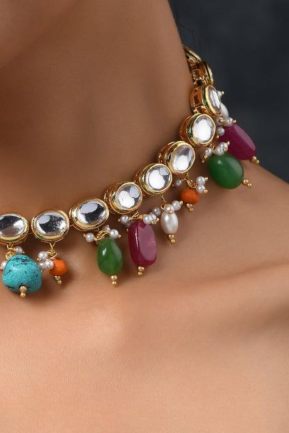 Contrast Stone Dangler Necklace 