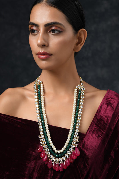 Layered Contrast Stone Dangler Necklace 