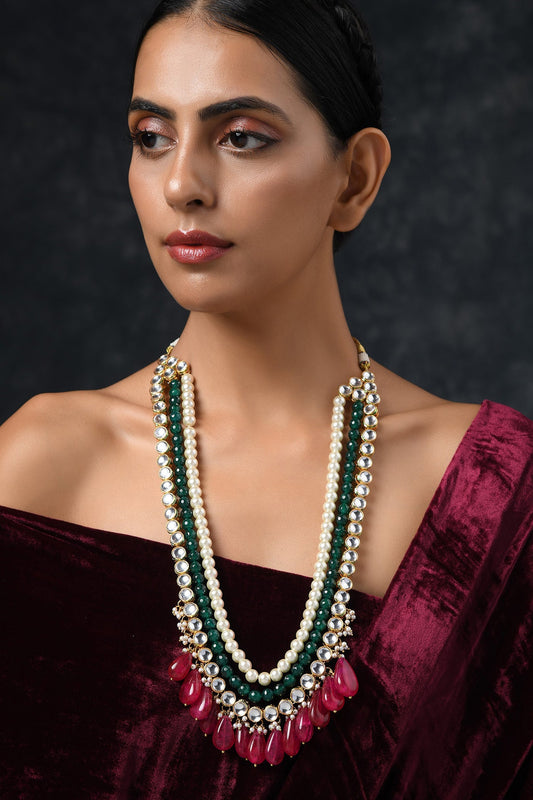 Layered Contrast Stone Dangler Necklace 