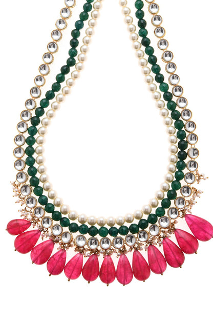 Layered Contrast Stone Dangler Necklace 